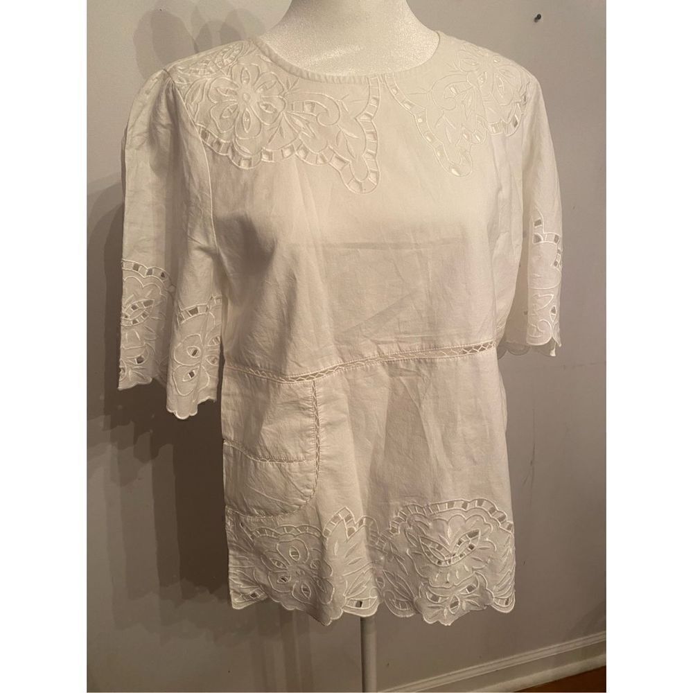 Anthropologie - eyelet shirt sleeve tunic top white size 6